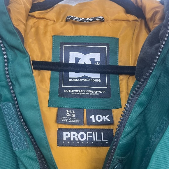 DC Snowboarding Ski Jacket Boys 14 L Black Green Lined Profill Insulation Hooded - Picture 11 of 16